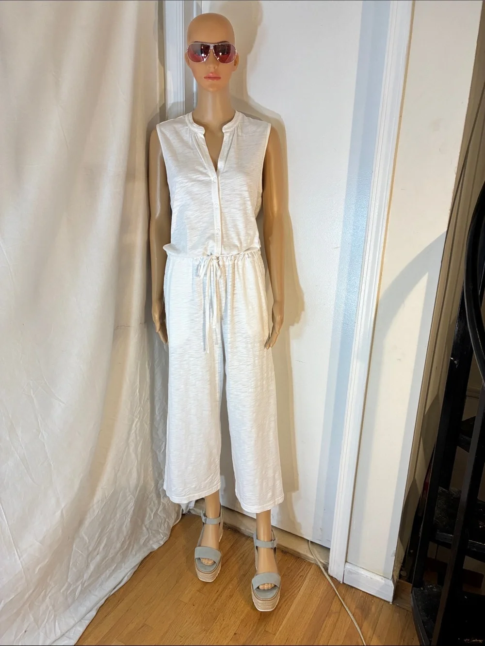 Classic Michael Kors White Sleeveless Drawstring Jumpsuit
